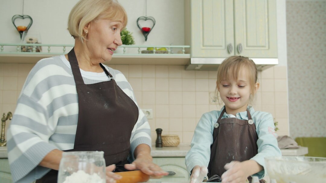 family baking together in kitchen